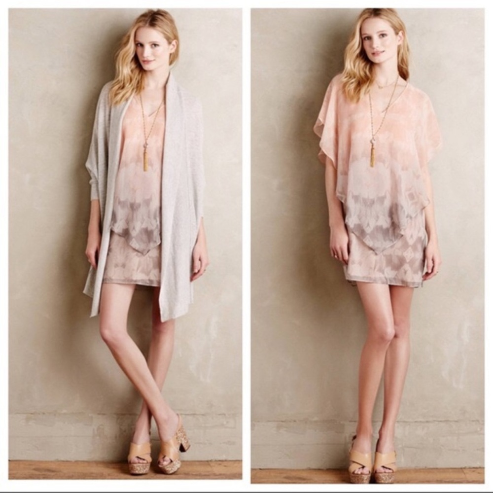 The Addison Story Efate Silk Dress Size Small Chiffon Peach Gray V Neck